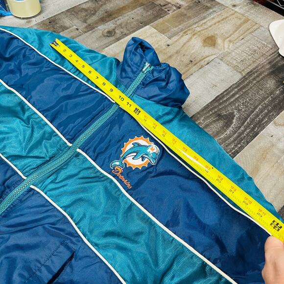 Miami Dolphins Jacket Youth Large 14-16 Teal Navy NFL Pro Player Reversible - Picture 3 of 16